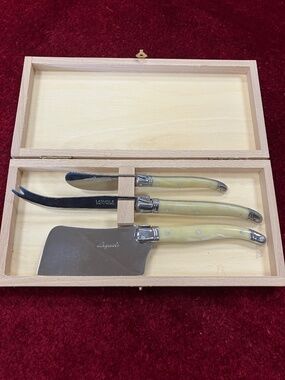 Vintage Laguiole Jean Dubost Cheese Knife Set in Original Wood Box